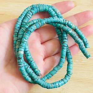 VTG Genuine Blue Turquoise Loose beads Heishi 2 strands Lot 15" 57g 6mm Natural